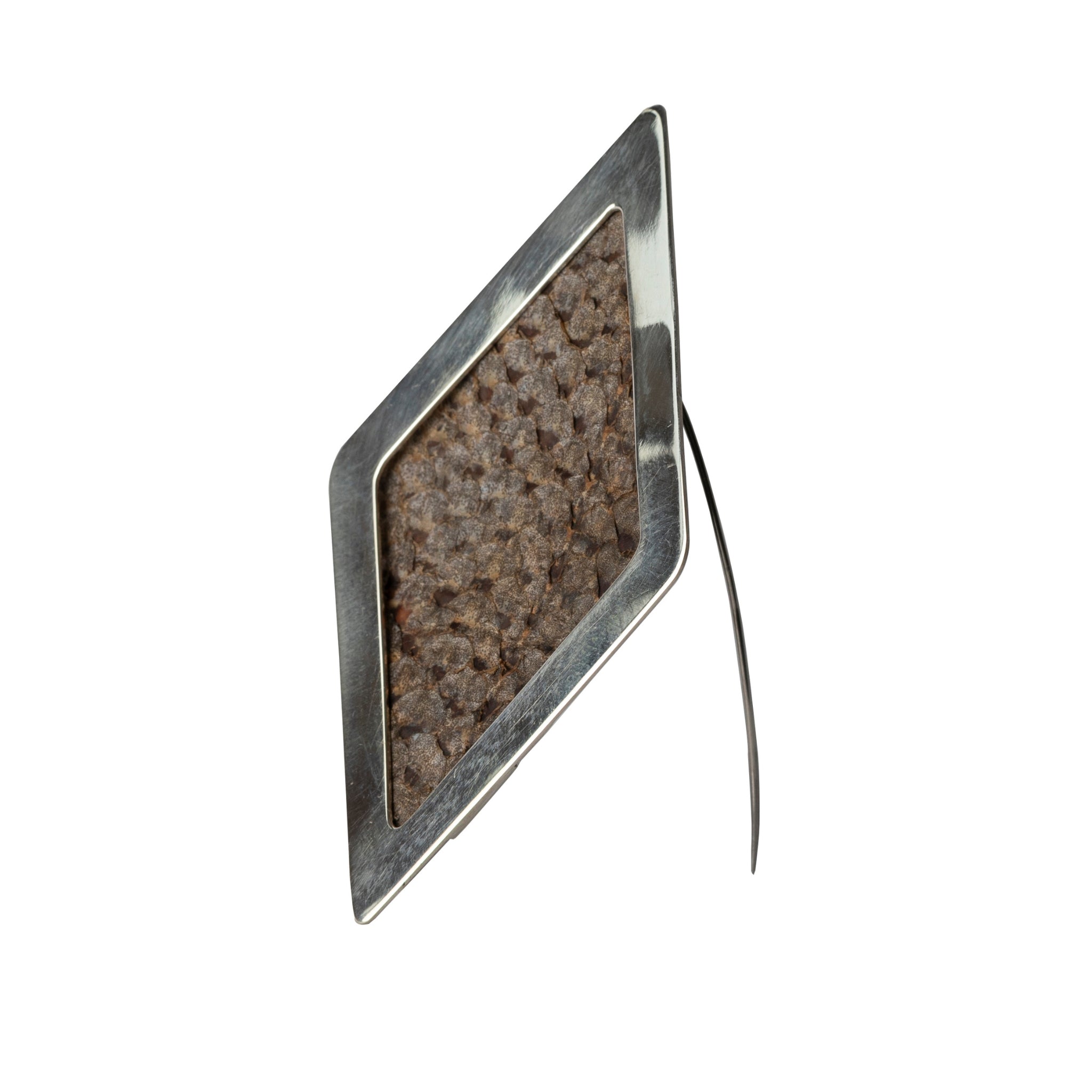 Sterling Silver and Leather Sea Diamond Brooch